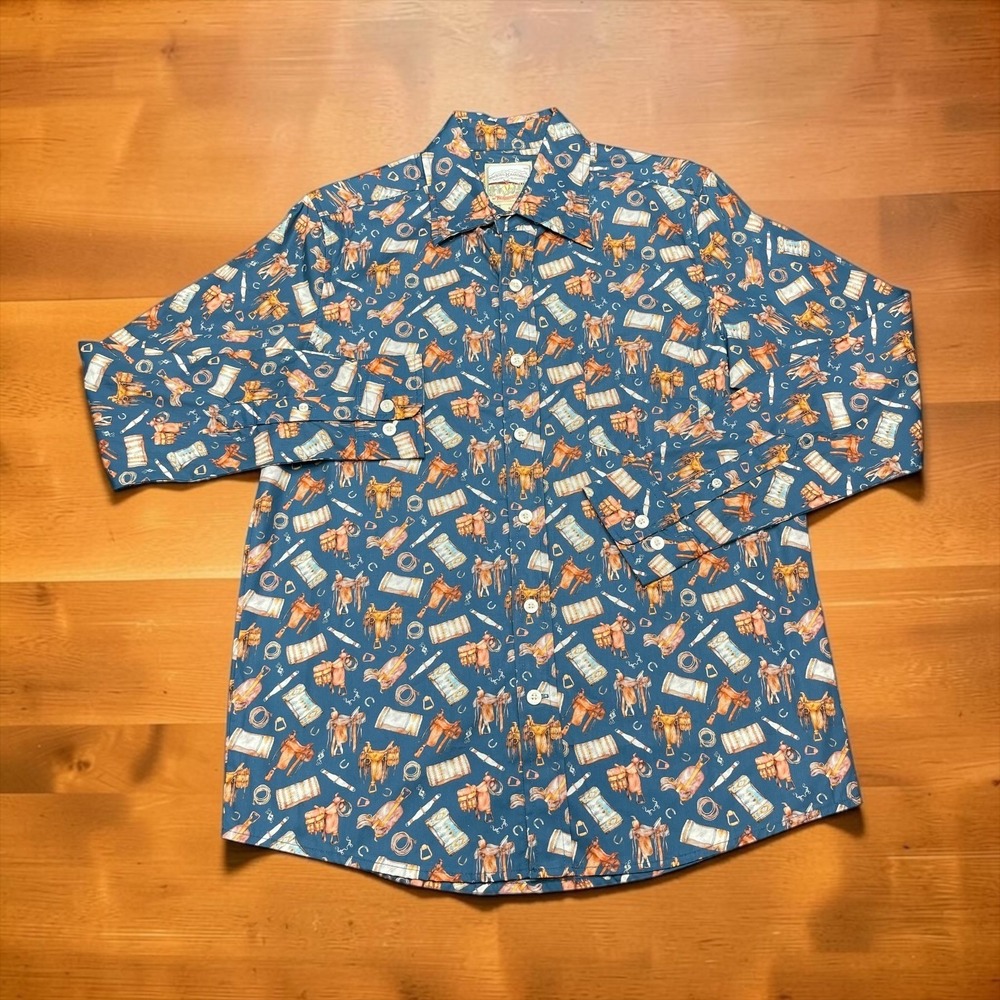 NEW Rocking K Ranchwear Kennington Mens Western Saddle Print Long Sleeve Shirt S